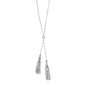 Sterling Silver Lariat Necklace with Polished Chain Tassels