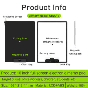 Full Screen LCD Writing Tablet 10 Inch Erasable Reusable Graffiti