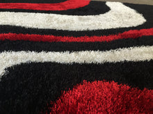 Load image into Gallery viewer, Aria Black, White &amp; Red Soft Pile Shaggy Area Rug