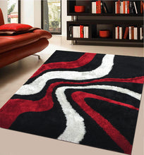 Load image into Gallery viewer, Aria Black, White &amp; Red Soft Pile Shaggy Area Rug