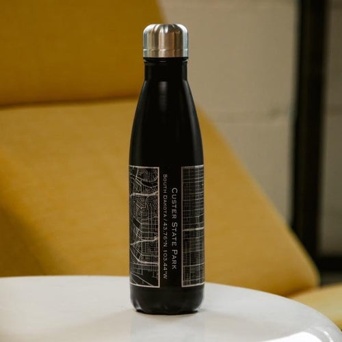 Custer State Park - South Dakota Map Insulated Bottle in Matte Black
